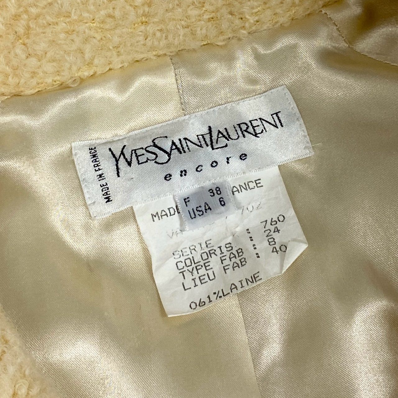 Ab13【美品】YvesSsintLaurent イヴサンローラン ヴィンテージ ボアコート フランス製 Shaggy Boa Coat 38サイズ ベージュ レディース 女性用ta1