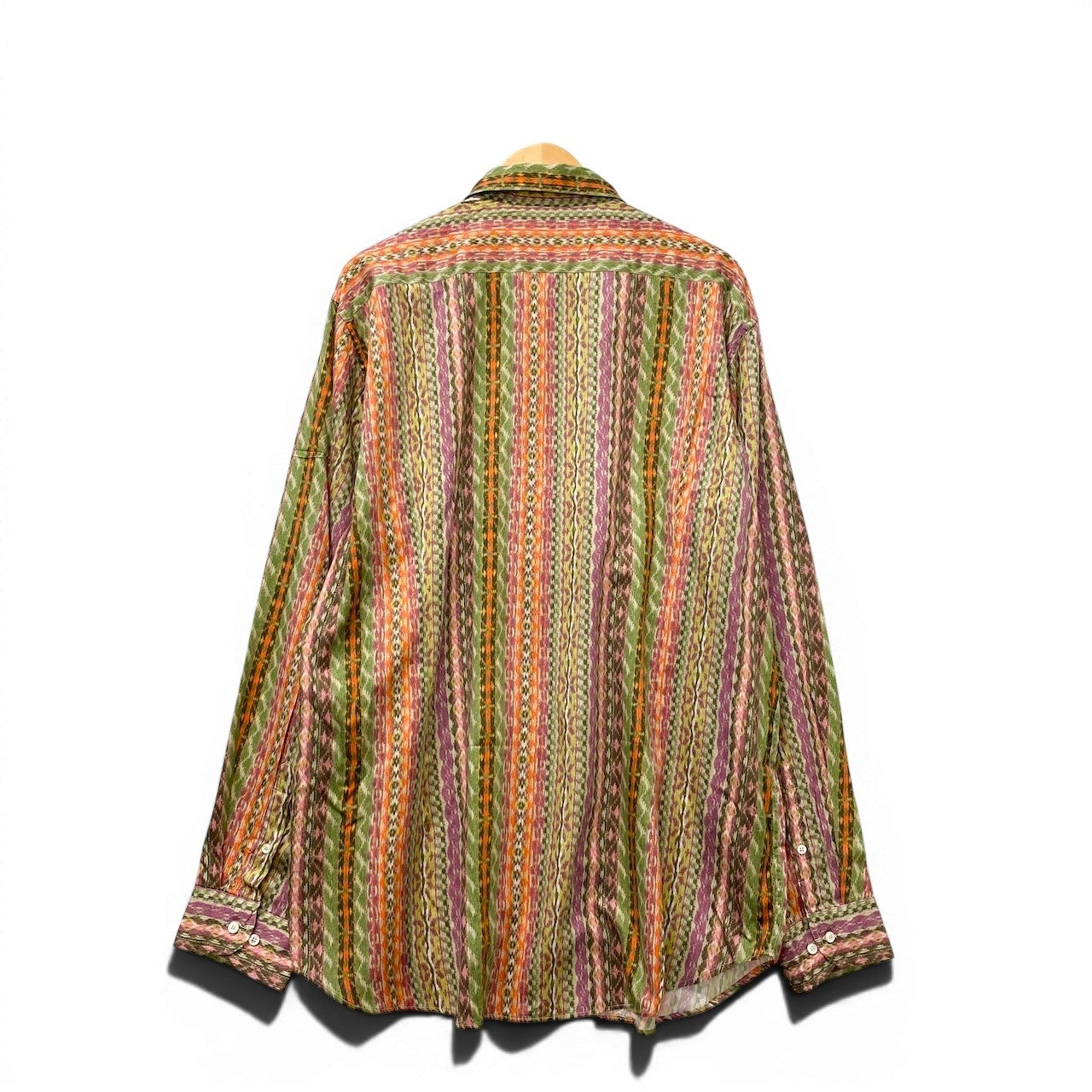 83e15【美品】ETRO エトロ ロングスリーブシャツ 総柄 ストライプ イタリア製 ３XLサイズ マルチカラー コットン100％ メンズ 男性用u02t