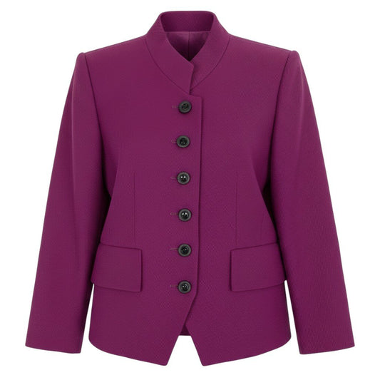 65f2 YVES SAINT LAURENT イヴサンローラン スタンドカラー ウールジャケット フォーマル サイズ36 パープル レディース 女性服o07t