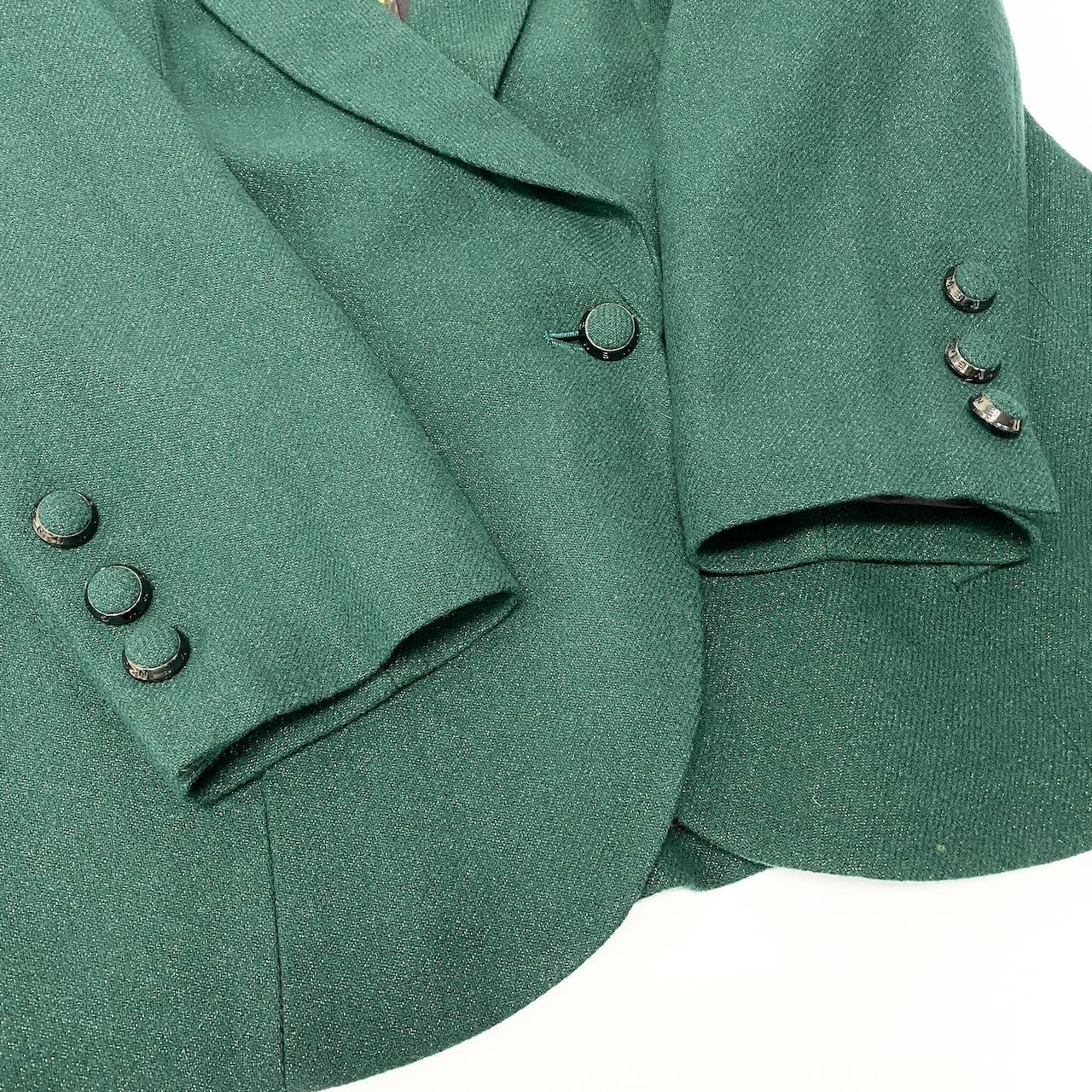 48c18【美品】 GLAMOUR by GIVENCHY ジバンシィ テーラードジャケット ウールジャケット 裏地総柄 レディース 女性服 サイズ42 グリーンu02t