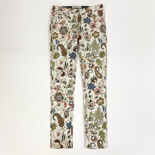 67j6 《美品》 ETRO エトロ イタリア製 スキニーパンツ ストレッチパンツ 花柄 ペイズリー柄 レディース 女性用 ボトムス 26 オフホワイトu02t