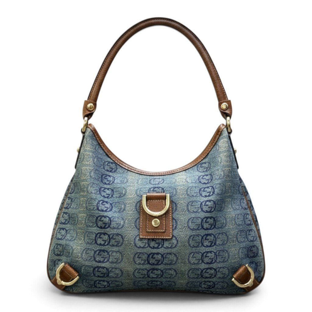 h29 GUCCI アビーデニム ショルダーバッグ インディゴ ブラウン レディース 女性用ta1