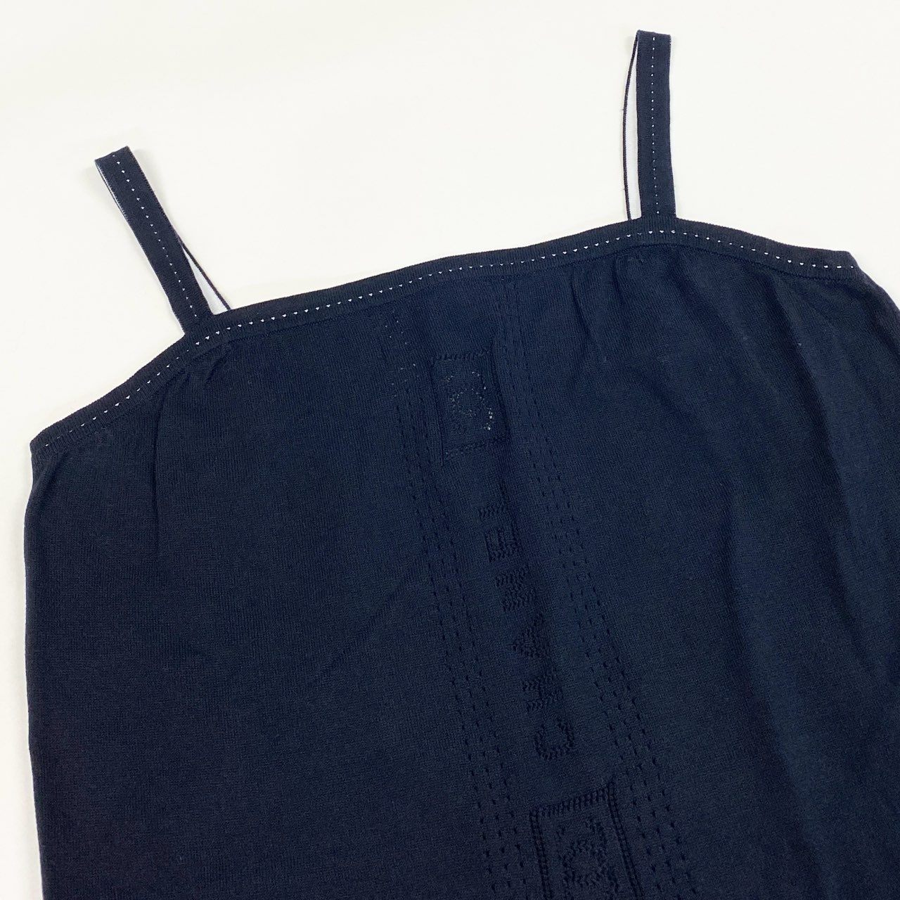 70a15 CHANEL SPORT シャネル スポーツ 2007年 P30104 フロントココマーク ジャガードロゴ ショートタンクトップ ニット素材 サイズ40 ネイビー レディース トップスta1