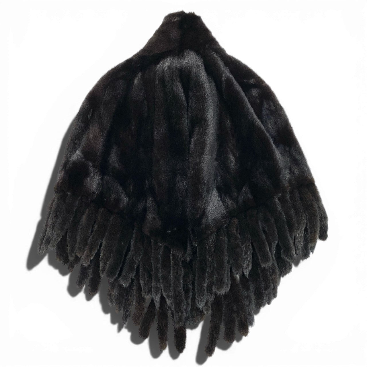 18a16 Black Jewel ダークミンク フリンジポンチョ ケープ コート F ブラック 本毛皮 Mink Fur Cape Coat 日本製t18r