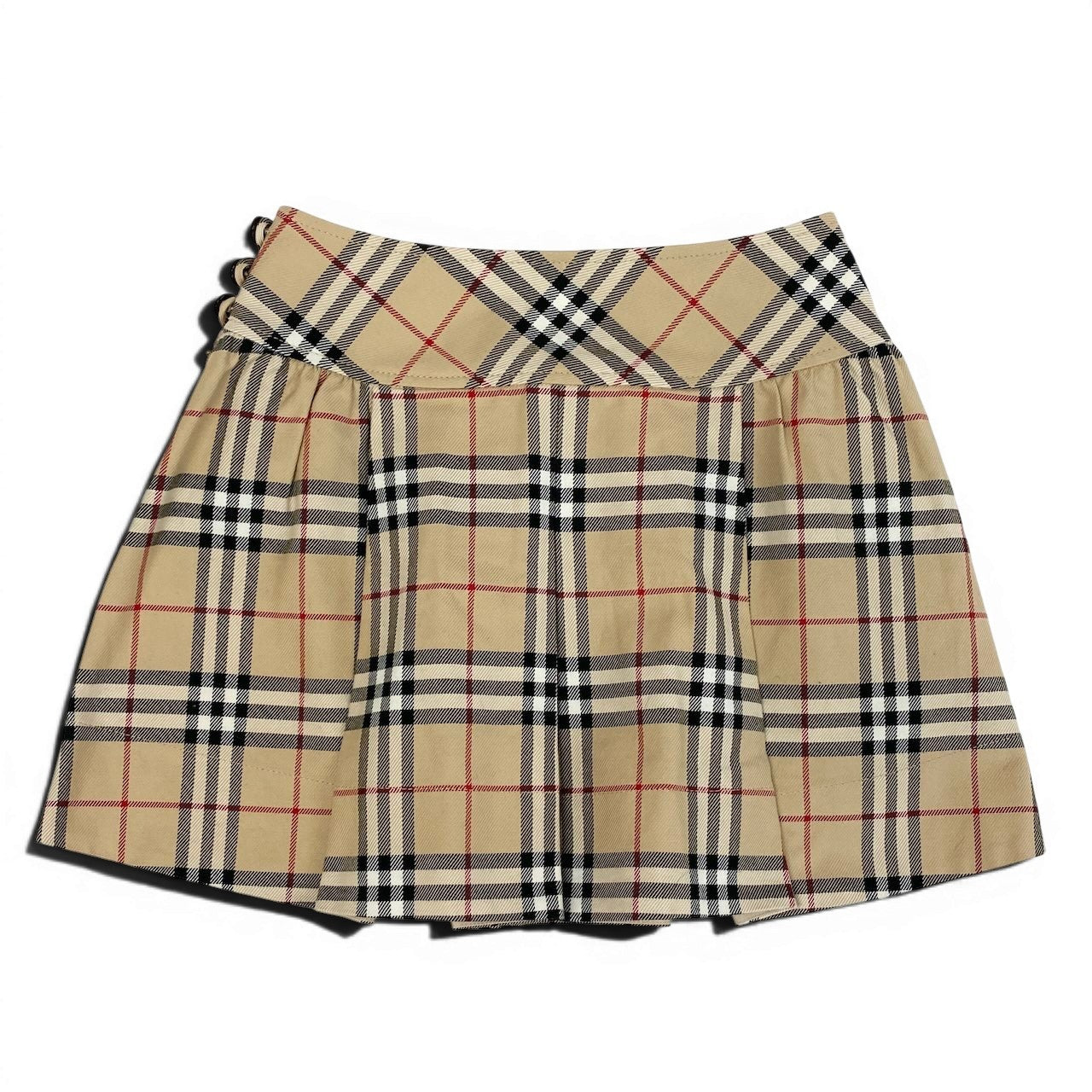 20d18 BURBERRY LONDON BLUE LABEL バーバリーロンドン ブルーレーベル ノバチェック ミニスカート タックスカート ロゴボタン サイズ36 ベージュ レディース 女性用u02t
