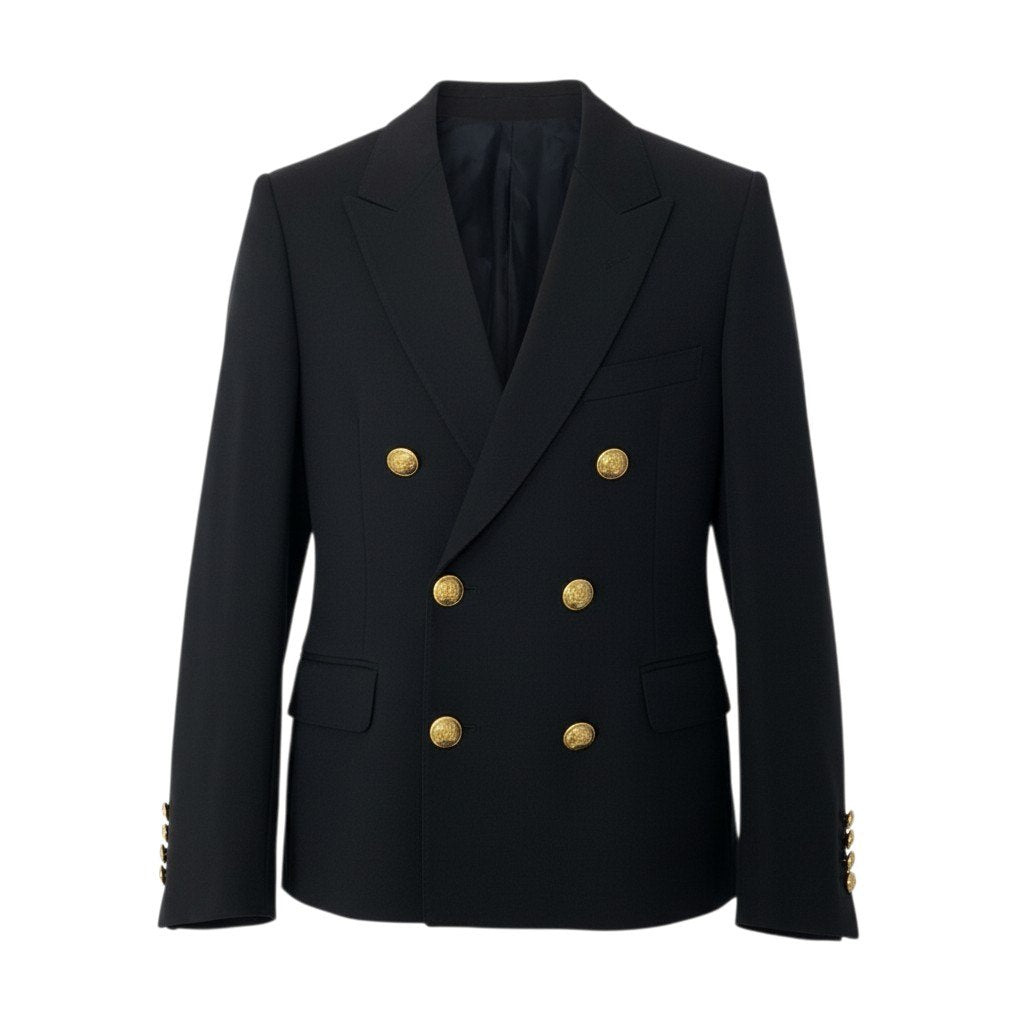 83c4 CELINE セリーヌ 2D SHORT JACKET IN DIAGONAL WOOL ダブルテーラードジャケット 金ボタン 2V687092D 34サイズ ブラック ウール100％ メンズ 男性用o07t