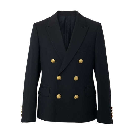 83c4 CELINE セリーヌ 2D SHORT JACKET IN DIAGONAL WOOL ダブルテーラードジャケット 金ボタン 2V687092D 34サイズ ブラック ウール100％ メンズ 男性用o07t