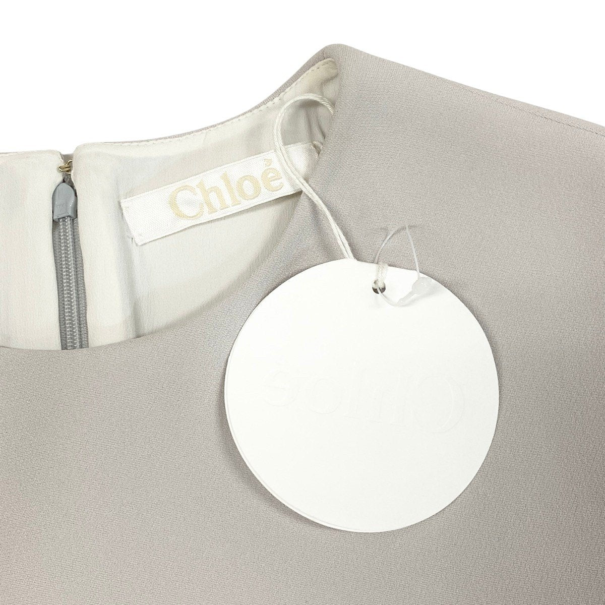 h17 【美品】Chloé 半袖ワンピース 切替デザイン 34サイズ ライトグレー レディース 女性用k02i