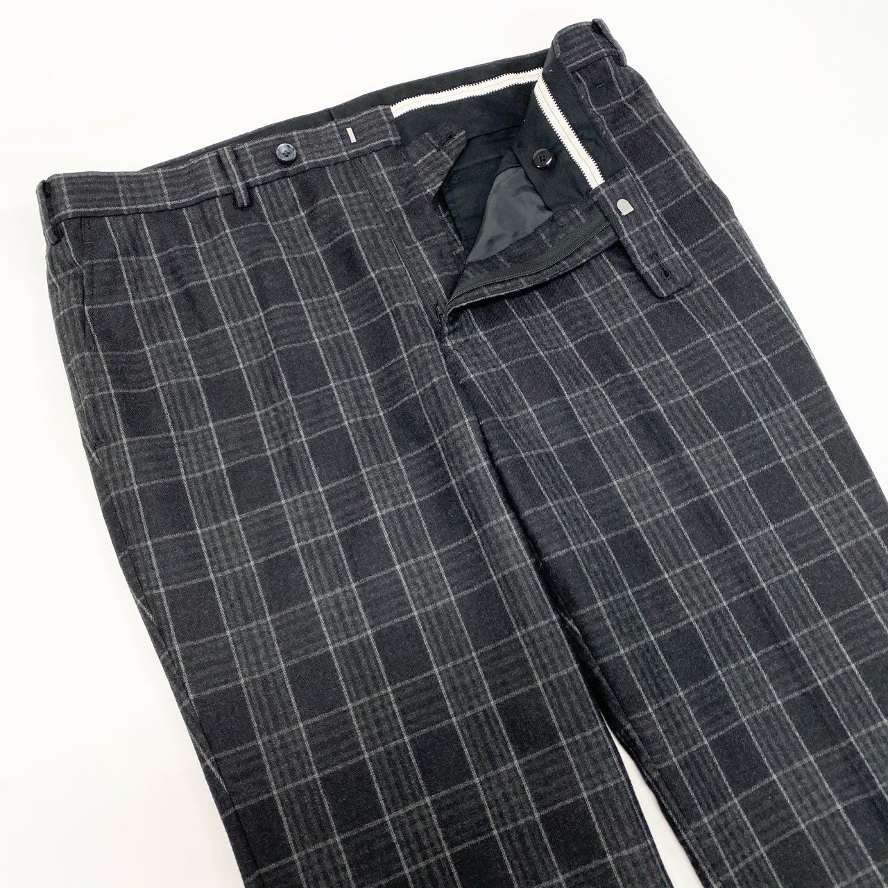 4k23 GINZA Global Style 銀座グローバルスタイル 英国製生地 JOHN FOSTER セットアップスーツ シングル 2B チェック柄 メンズ 紳士服 ダークグレー ウールu02t