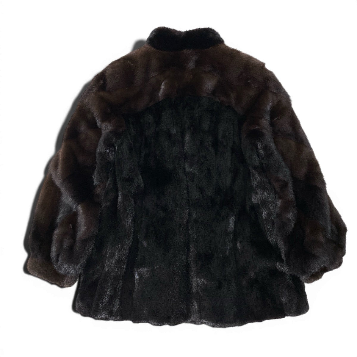 57g14 デミバフ × ダークミンク 袖段 ファーコート ブラウン 本毛皮 Two-Tone Mink Fur Coatt18r