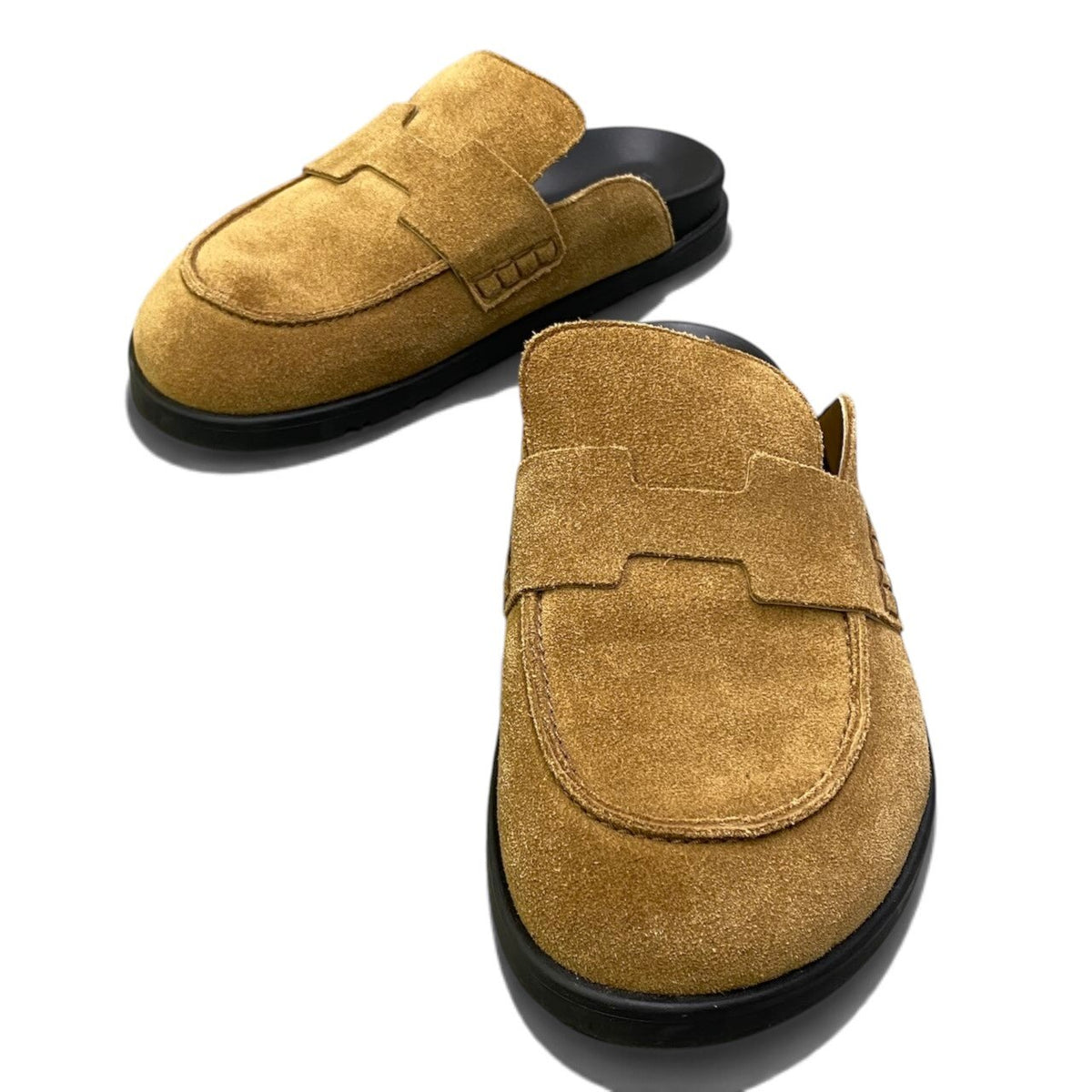 i8 【美品】 Hermès エルメス ミュール・ゴー ヴォー・ヴェロア Hロゴ ベージュ スエードレザー メンズk02i