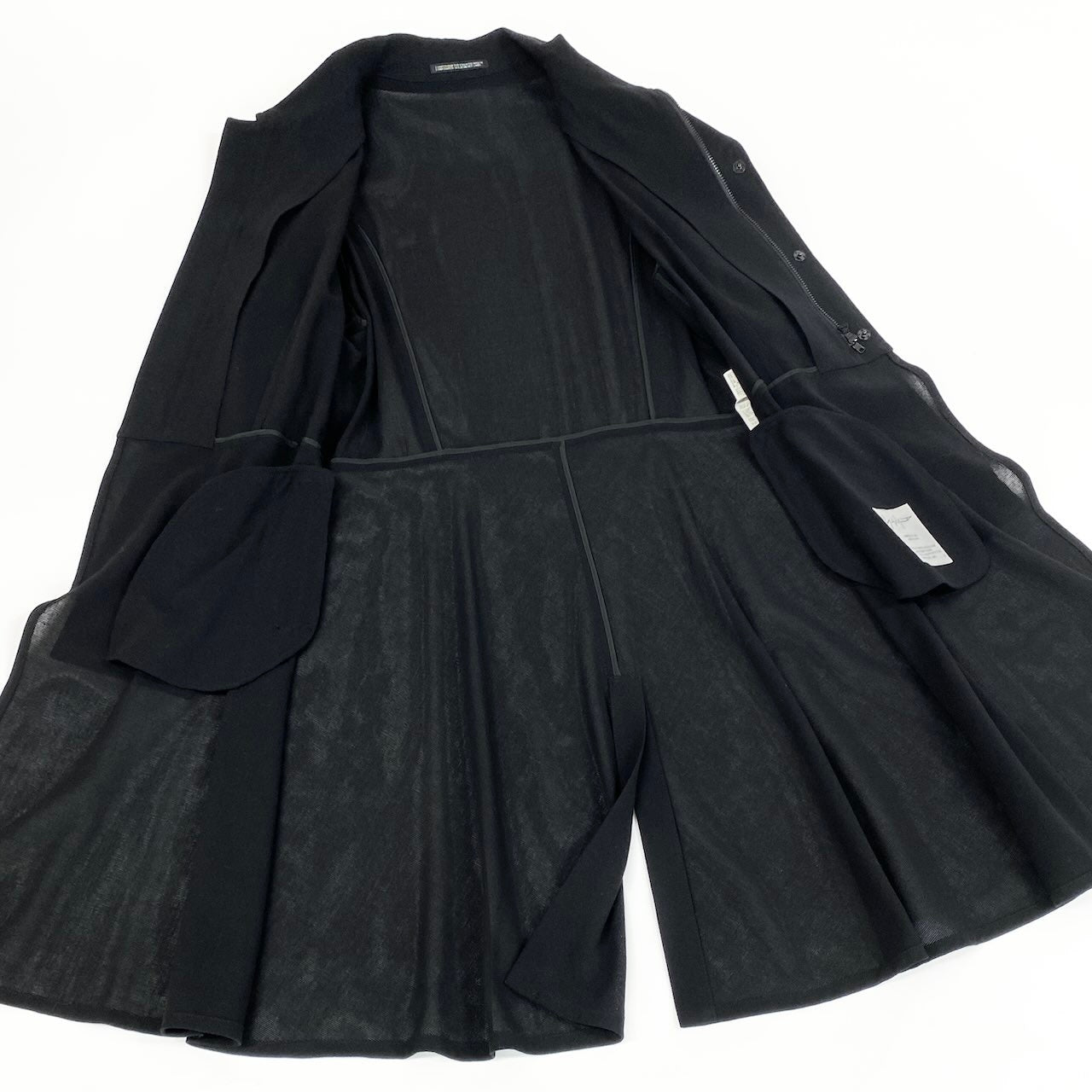 Ae7 Yohji Yamamoto ヨウジヤマモト ハーフジップ シアーロングコート ロングジャケット サイズ1 ブラック ウール100％ レディース 女性服u02t