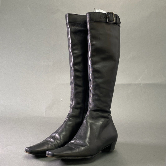 2j11 GUCCI グッチ サイドジップ ロングブーツ 34 C ブラック レザー シューズ イタリア製 LEATHER LONG BOOTS