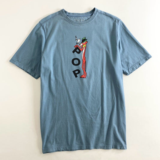 59g3 POP TRADING COMPAN ポップトレーディングカンパニー Tシャツ 半袖カットソー ショートスリーブ クルーネック プリント クールキャット Mサイズ ブルー コットン メンズ