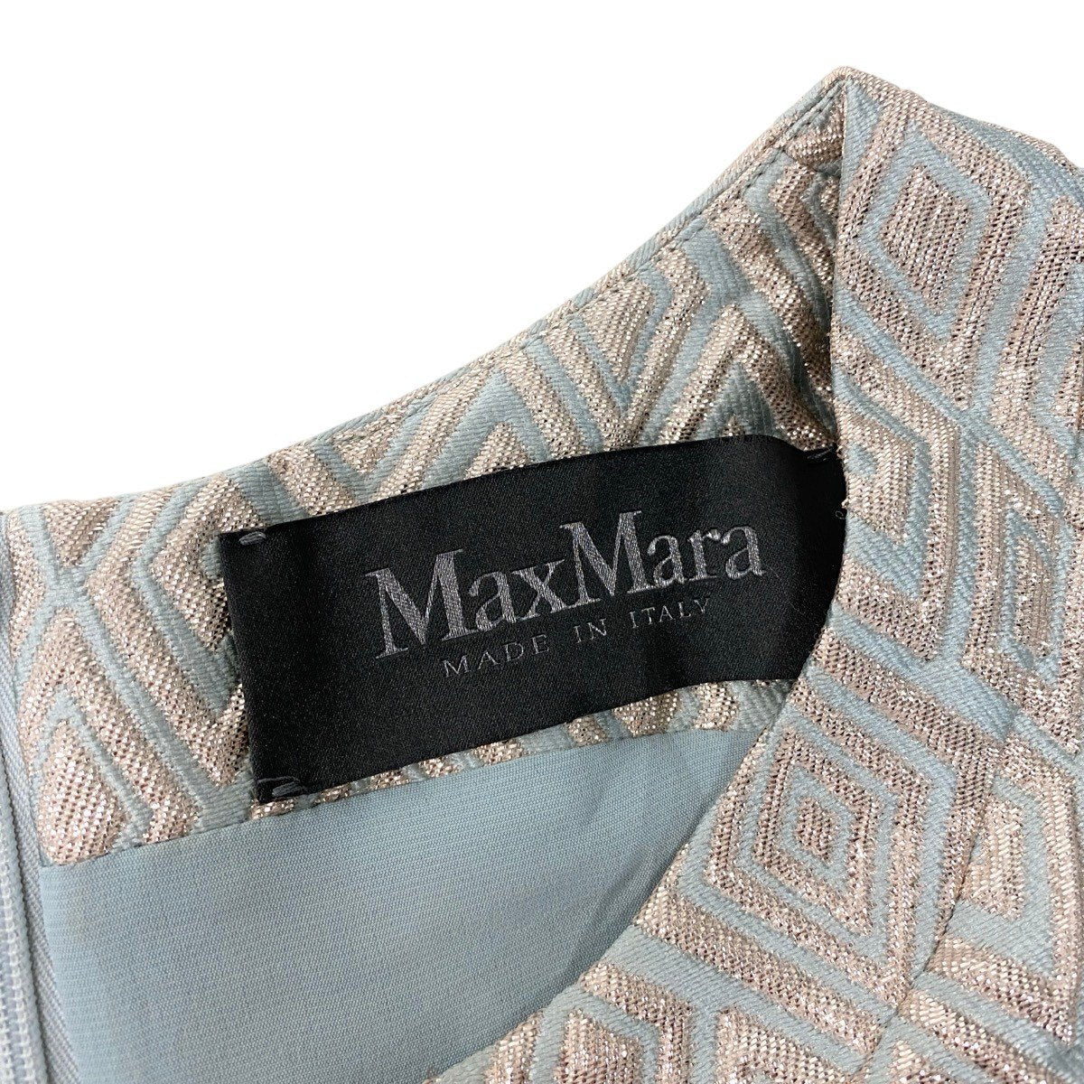 55h21 Max Mara マックスマーラ ピアノフォルテ ノースリーブ ドレスワンピース 総柄 イタリア製 42 ライトブルー シルバー レディースu02t