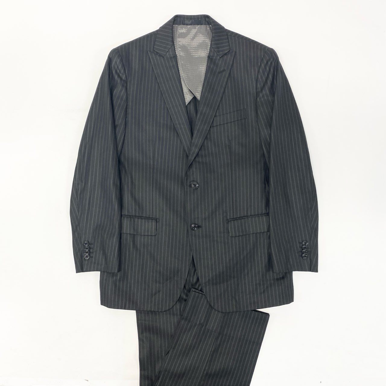 19k27 MONSIEUR NICOLE ムッシュニコル セットアップスーツ シングル 2B 背抜き ストライプ柄 ウールブレンド○ メンズ 紳士服 ブラックu02t