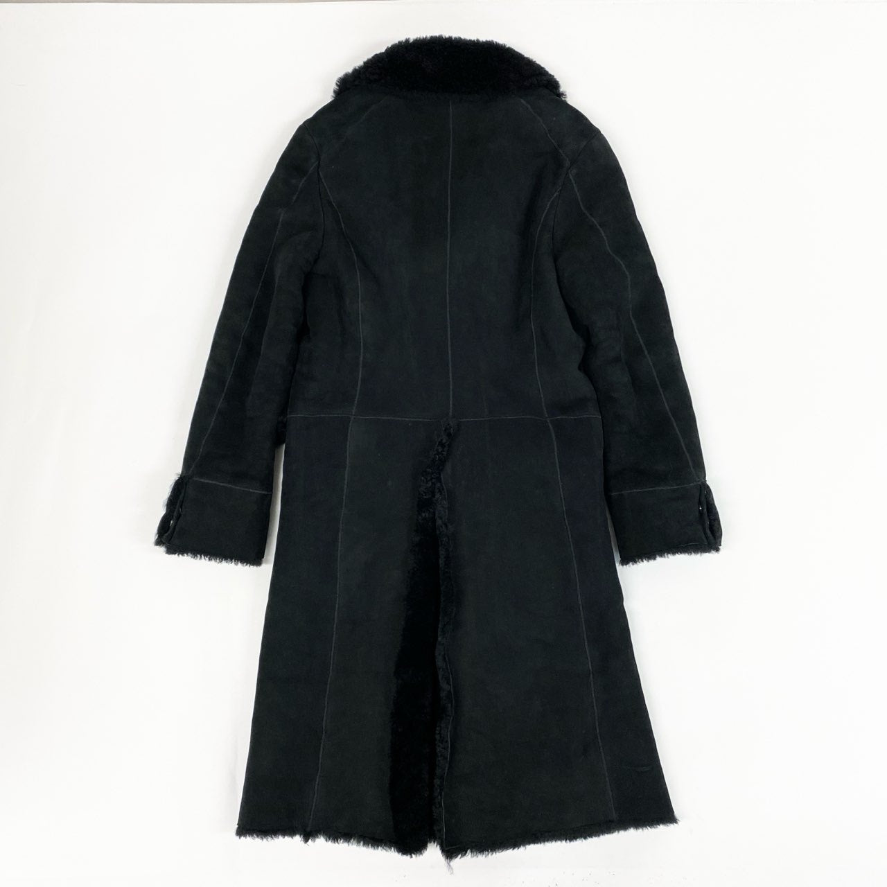 19b16 《希少》 ALEXANDER McQUEEN アレキサンダーマックイーン 肉厚 リアルムートン ロングコート サイズ46 ブラック 羊革 シープスキンt18r