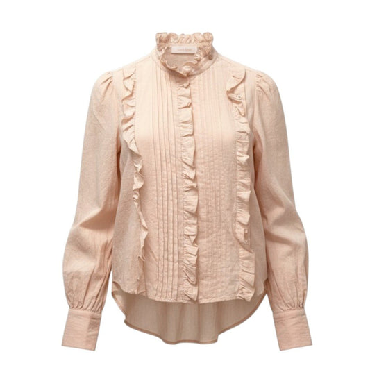 9c20 《美品》 See By Chloe シーバイクロエ 長袖ブラウス フリルシャツ ギャザー トップス 36 ピンク コットン ポルトガル製u02t