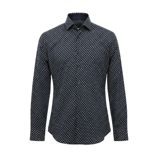 24j14  GIORGIO ARMANI ジョルジオアルマーニ 長袖シャツ メンズシャツ コットンシャツ 総柄シャツ 38/15 ネイビー 綿100％ メンズ 男性用u02t