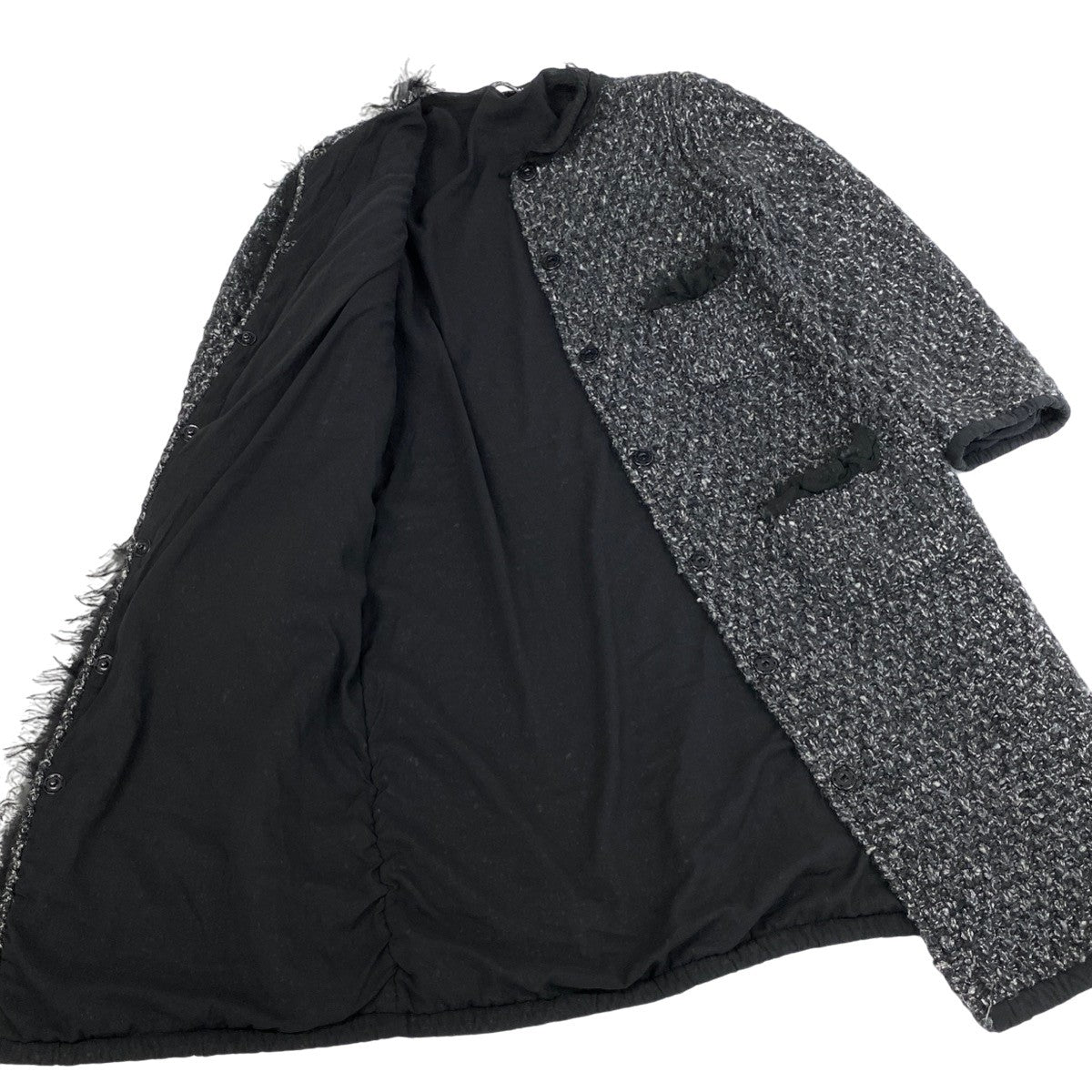 Ej19 DOLCE＆GABBANA ドルチェアンドガッバーナ ツイード ノーカラーコート サイズ42 ブラック レディースo07t