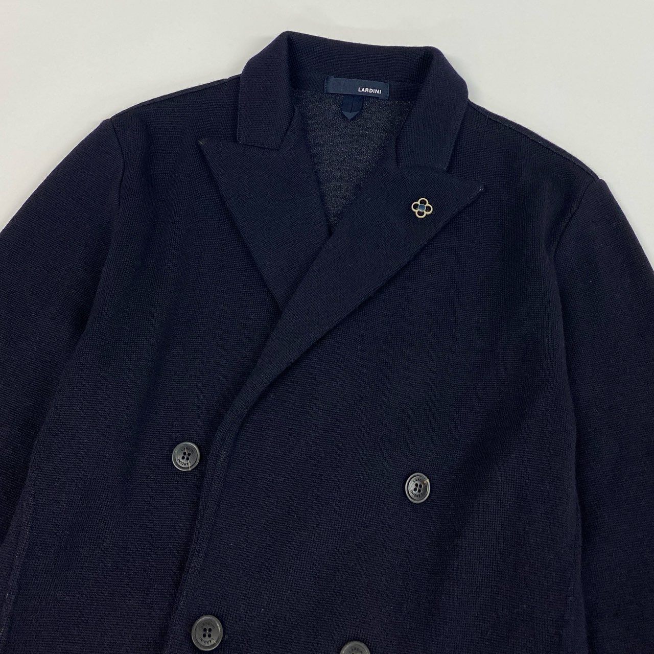65a14【美品】 LARDINI ラルディーニ 近年 ハイゲージニット ジャケット ウールニット ダブルブレスト メンズ 紳士服 イタリア製 サイズM ネイビー ウール100％u02t