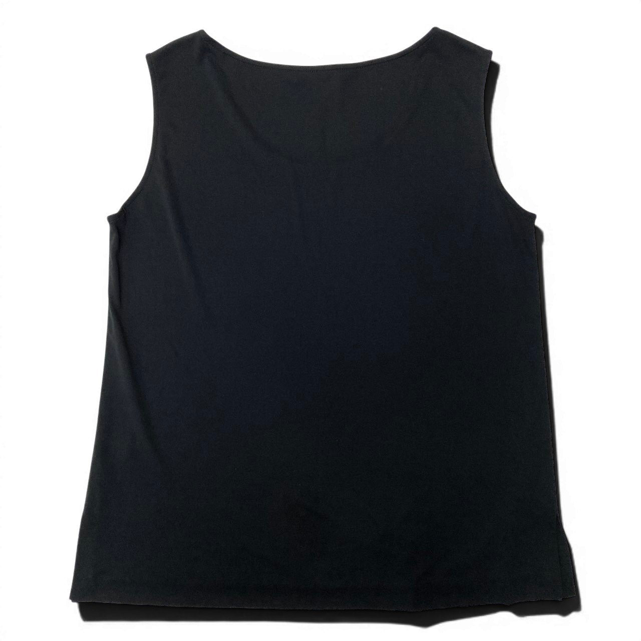 48ⅾ15 LEONARD FASHION レオナール ノースリーブカットソー カンカン素材 薄手 トップス サイズL 無地 ブラック レディース 女性用u02t