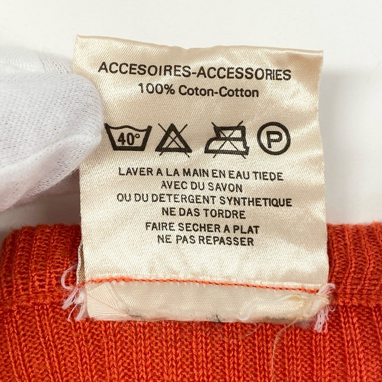 31i8 Courreges クレージュ フランス製 VINTAGE ワンポイントロゴ刺繍 長袖ニット セーター トップス オレンジ コットン レディースk02i
