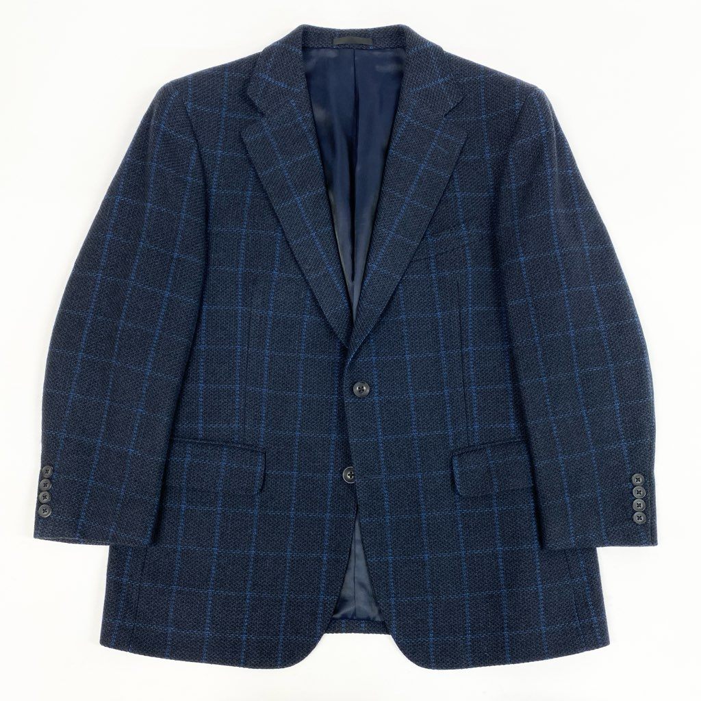 23L22 BURBERRY バーバリー テーラージャケット ツイードジャケット カシミヤジャケット チェック柄  BB5サイズ ネイビー カシミヤ100％ メンズo07t
