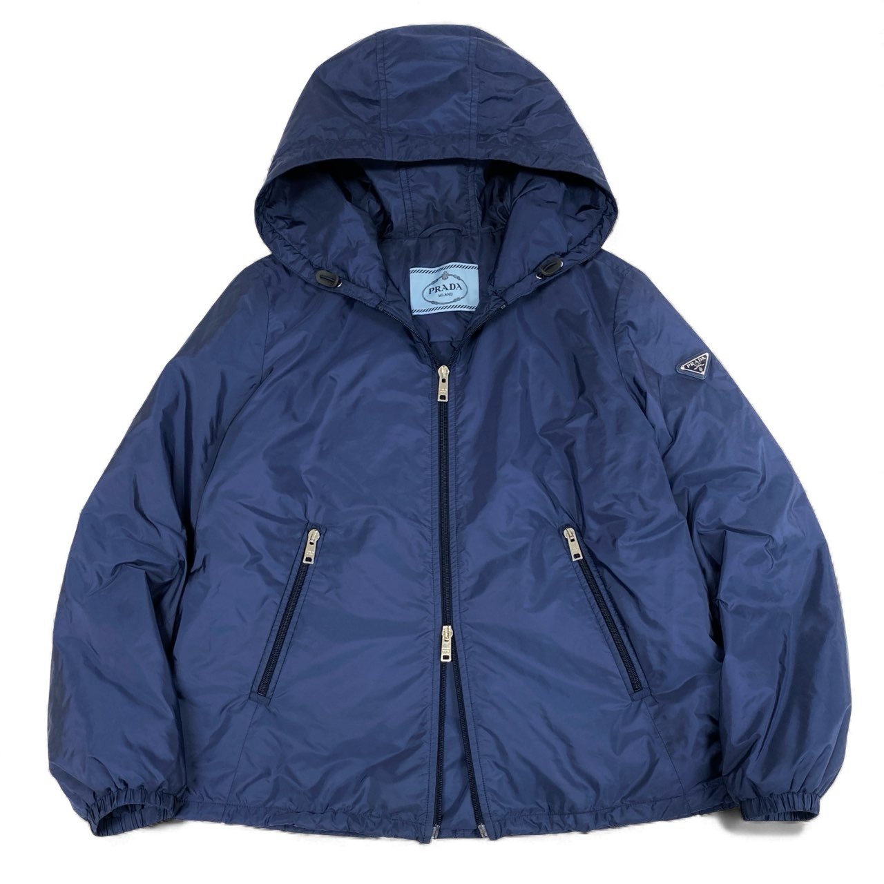 30l14 PRADA プラダ Re-Nylon フーデッドジップジャケット 三角プレート 29Q597 サイズ40 ブルー ブルゾン パーカーt18r