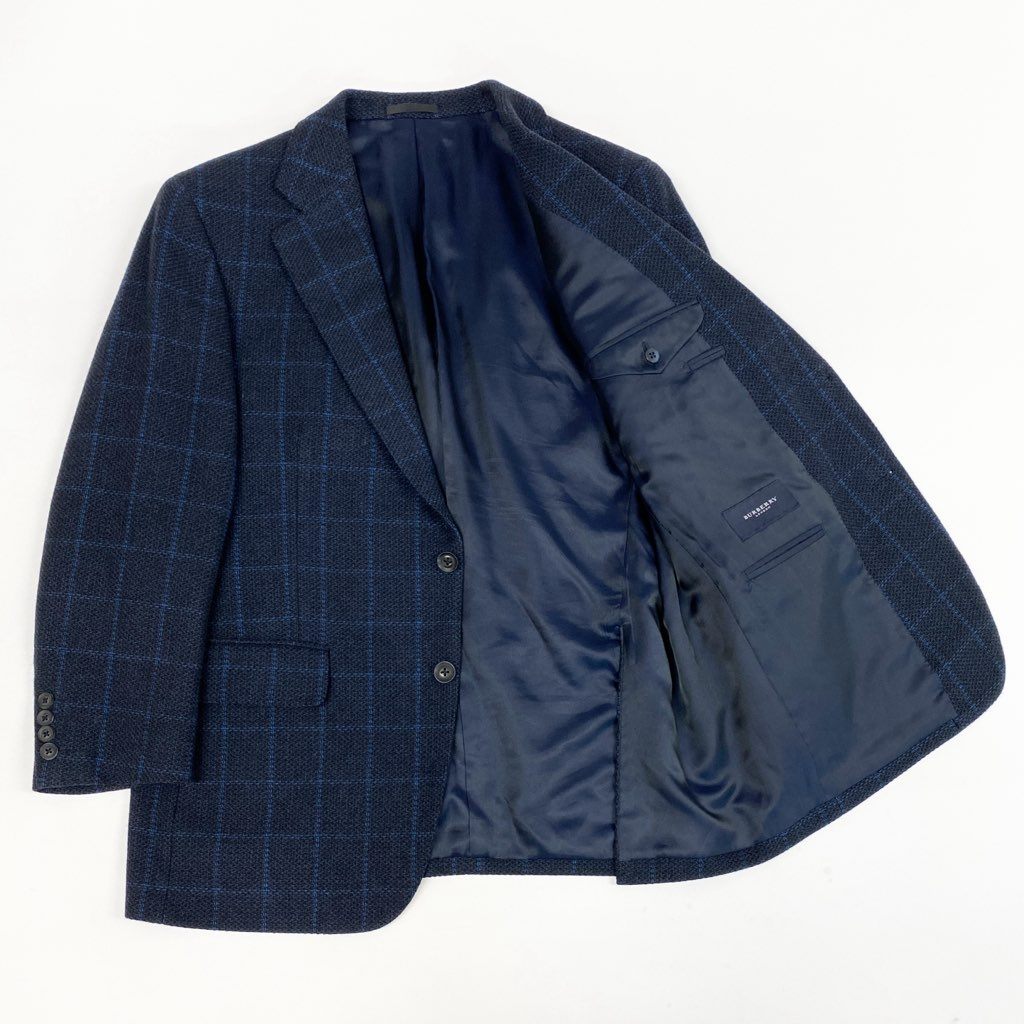 23L22 BURBERRY バーバリー テーラージャケット ツイードジャケット カシミヤジャケット チェック柄  BB5サイズ ネイビー カシミヤ100％ メンズo07t