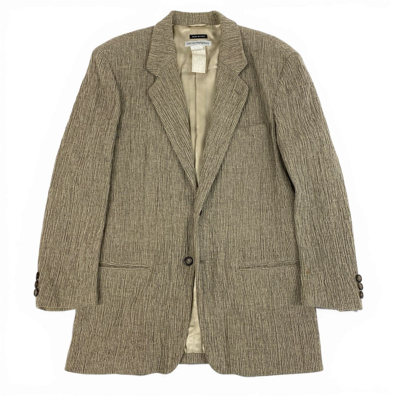 67b3 EMPORIO ARMANI エンポリオアルマーニ 90's ツイードジャケット テーラードジャケット ブレザー 50サイズ ベージュ メンズ 男性用u02t
