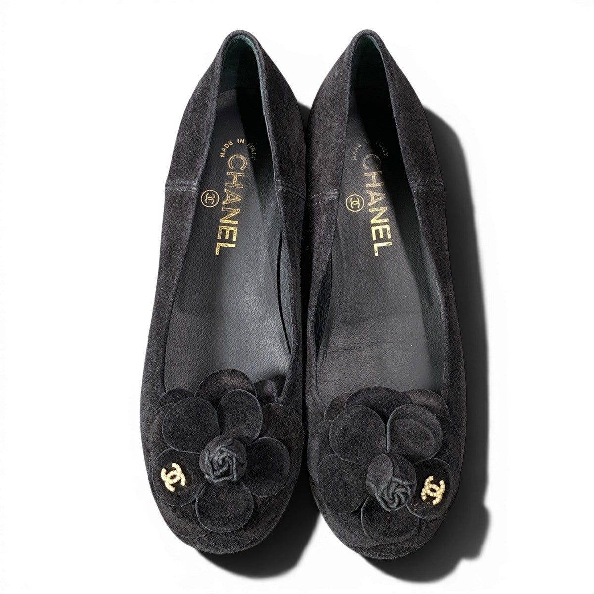 f24 CHANEL フラットシューズ カメリア ココマーク パンプス G32162 36 1/2 サイズ ブラック ベルベット レディース 女性用o07t