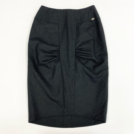 41i26 《美品》 CHANEL シャネル タックギャザースカート タイトスカート ココマーク P33932V24565 サイズ34 ダークグレー ウール レディースu02t