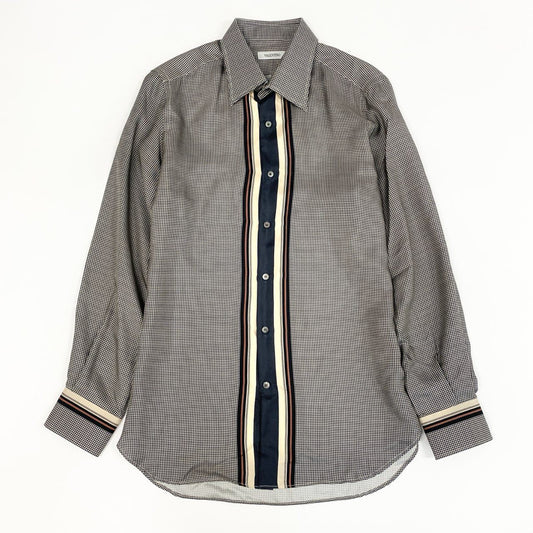 48e12 VALENTINO ヴァレンティノ 千鳥格子 シルクシャツ 長袖シャツ 総シルク イタリア製 40 ブラック グレー  シルク100％