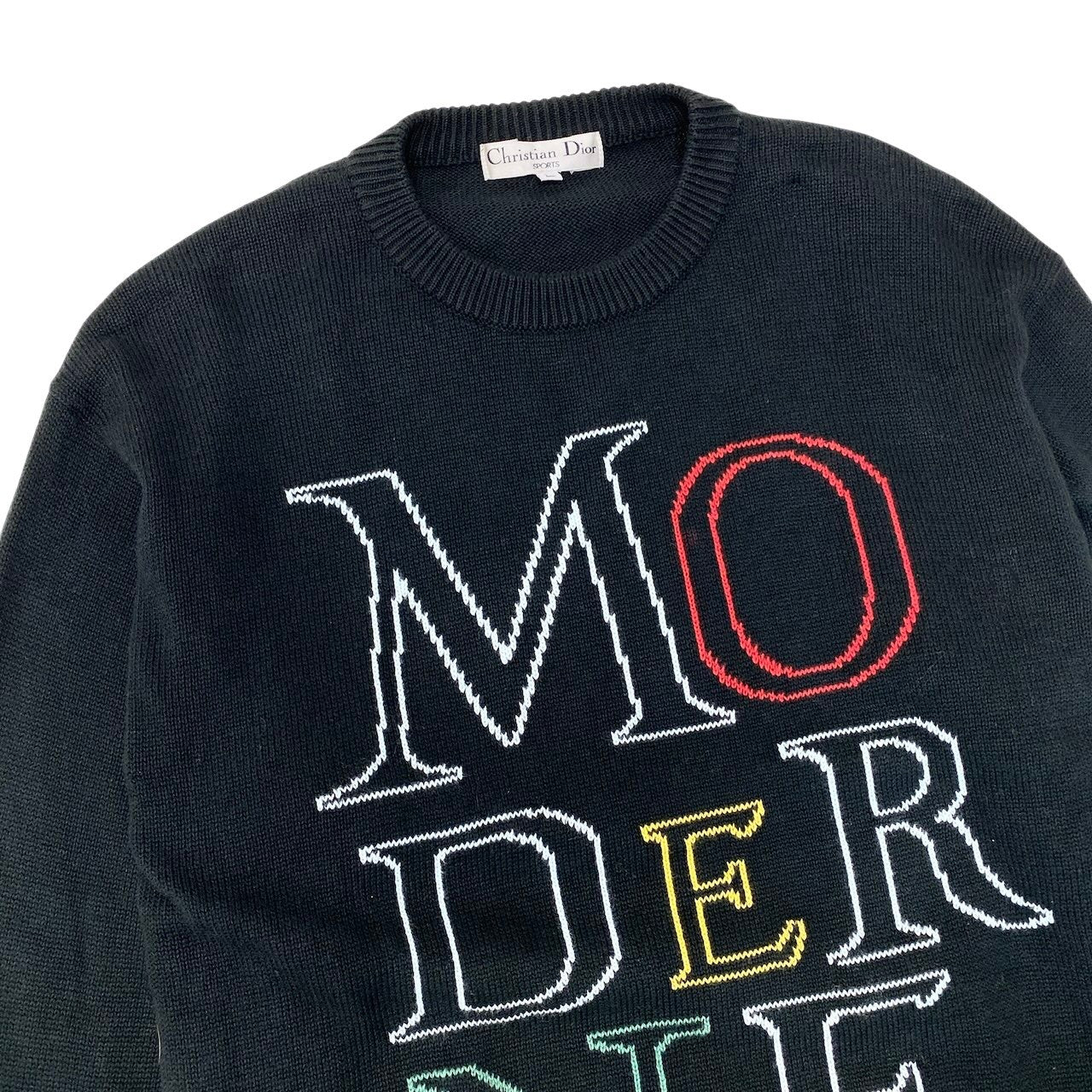 61g4 Christian Dior SPORTS クリスチャンディオール クルーネック ニットセーター ロングスリーブ サイズL ブラック コットン100％o07t