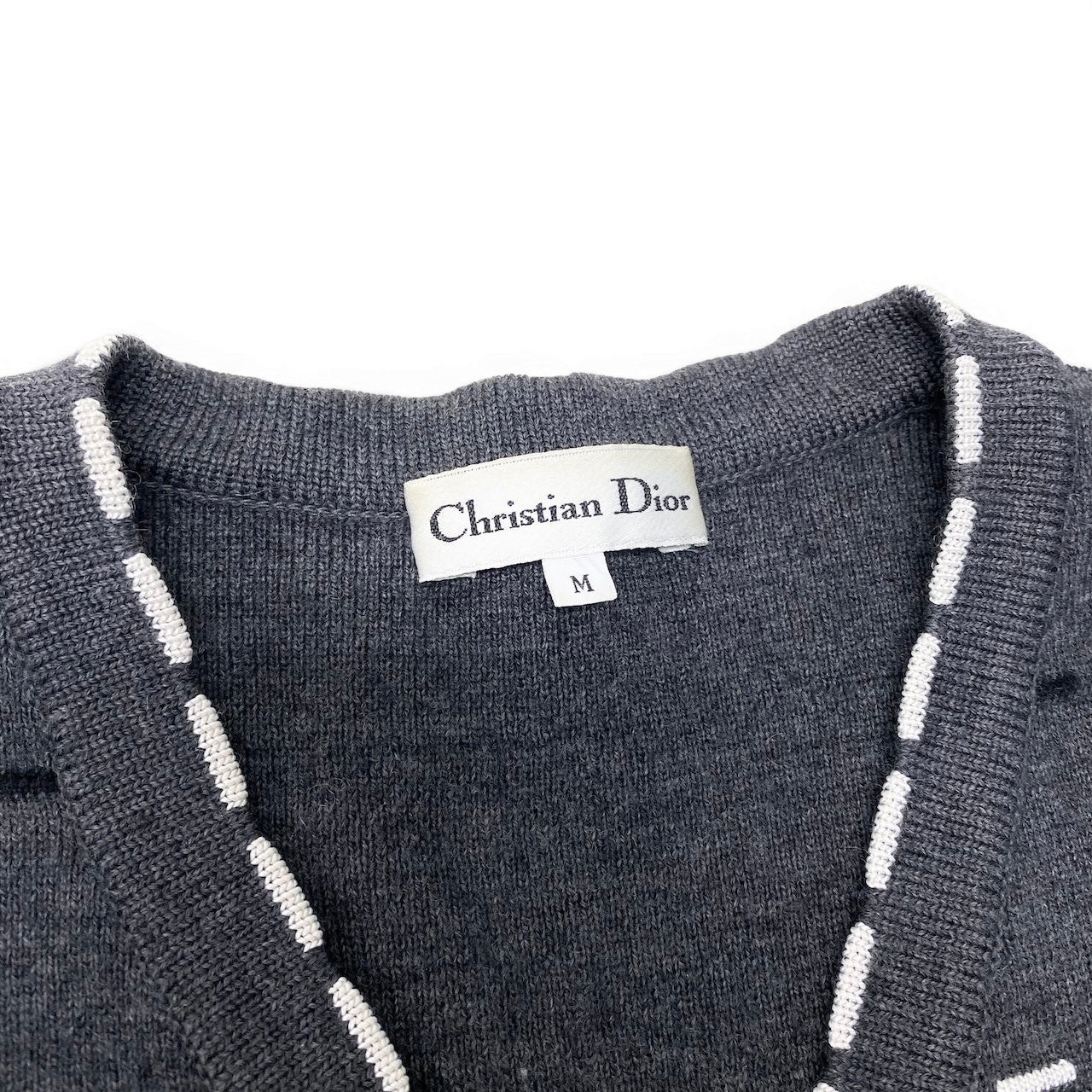 84e29 Christian Dior クリスチャンディオール ロング ニットカーディガン  ボーダー KW30N4027 サイズM グレー ウール×レーヨン レディース 女性服o07t