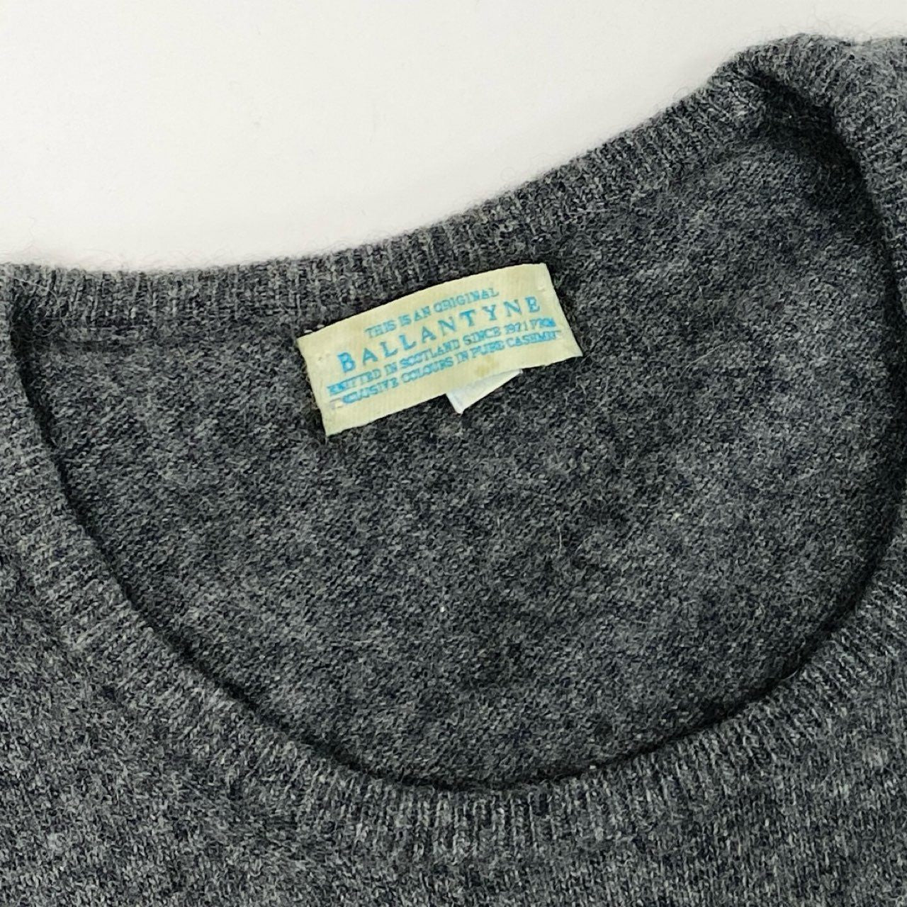 70i2 BALLANTYNE バランタイン 英国製 総カシミヤ 半袖ニット セーター トップ 38 Mサイズ グレー カシミア100 cashmere レディースo07t