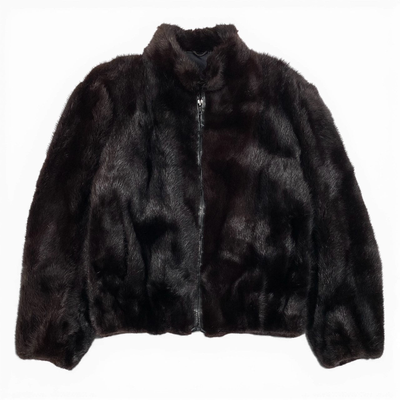16a21 ジップアップ リアルファーコート サイズ44 ダークブラウン 本毛皮 Zip Up Fur Coatt18r