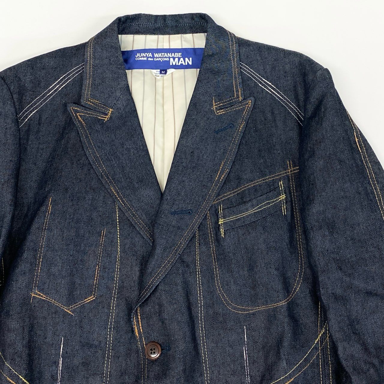 35i9 JUNYA WATANABE COMME des GARCONS MAN ジュンヤワタナベコムデギャルソンマン 日本製 リネンデニム 3Bジャケット  エルボーステッチデザイン ピークドラペル WG-J027 Mサイズ インディゴブルー メンズk02i