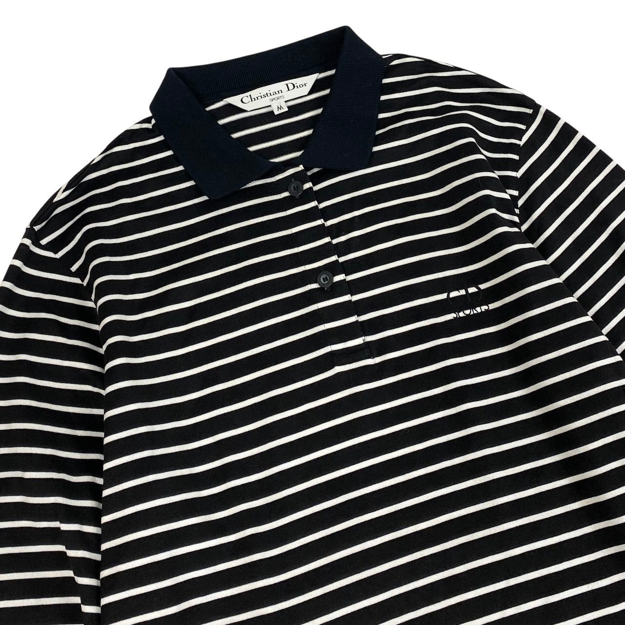 Ig6 Christian Dior SPORTS クリスチャンディオール ロングスリーブ ポロシャツ ボーダー柄 サイズM ブラック ホワイト コットン100％ レディースo07t