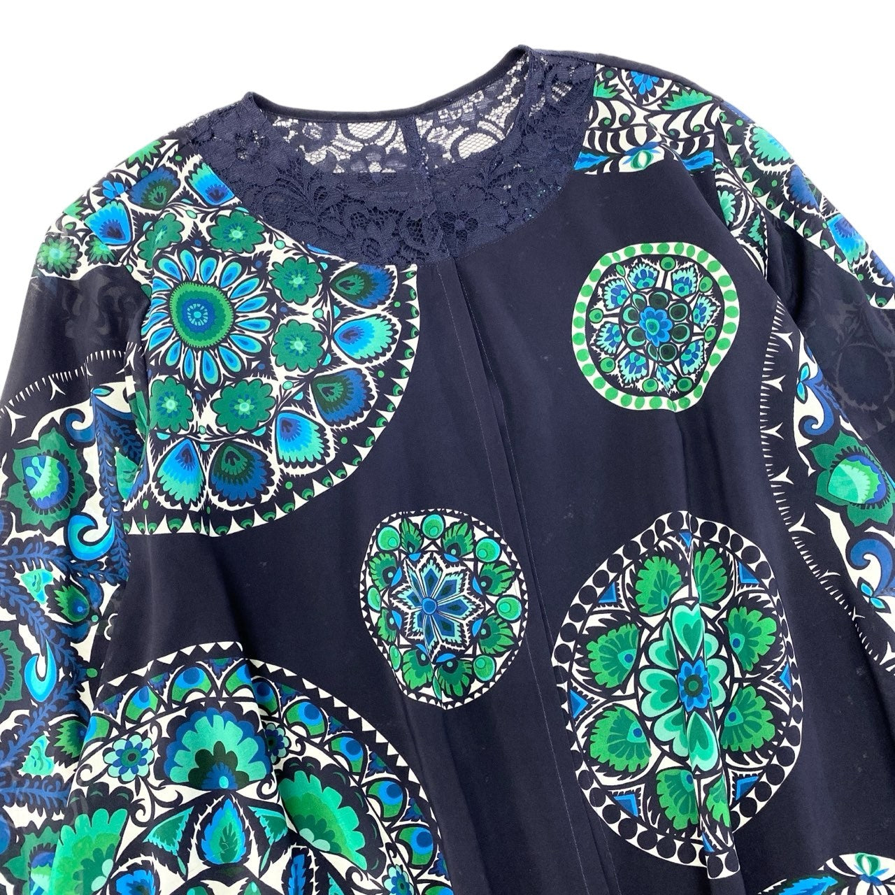 14c5 TOKUKO 1er VOL トクコプルミエヴォル レースカーディガン 薄手 異素材切替 フラワープリント 花柄 レディース 女性服 ネイビー サイズ9u02t