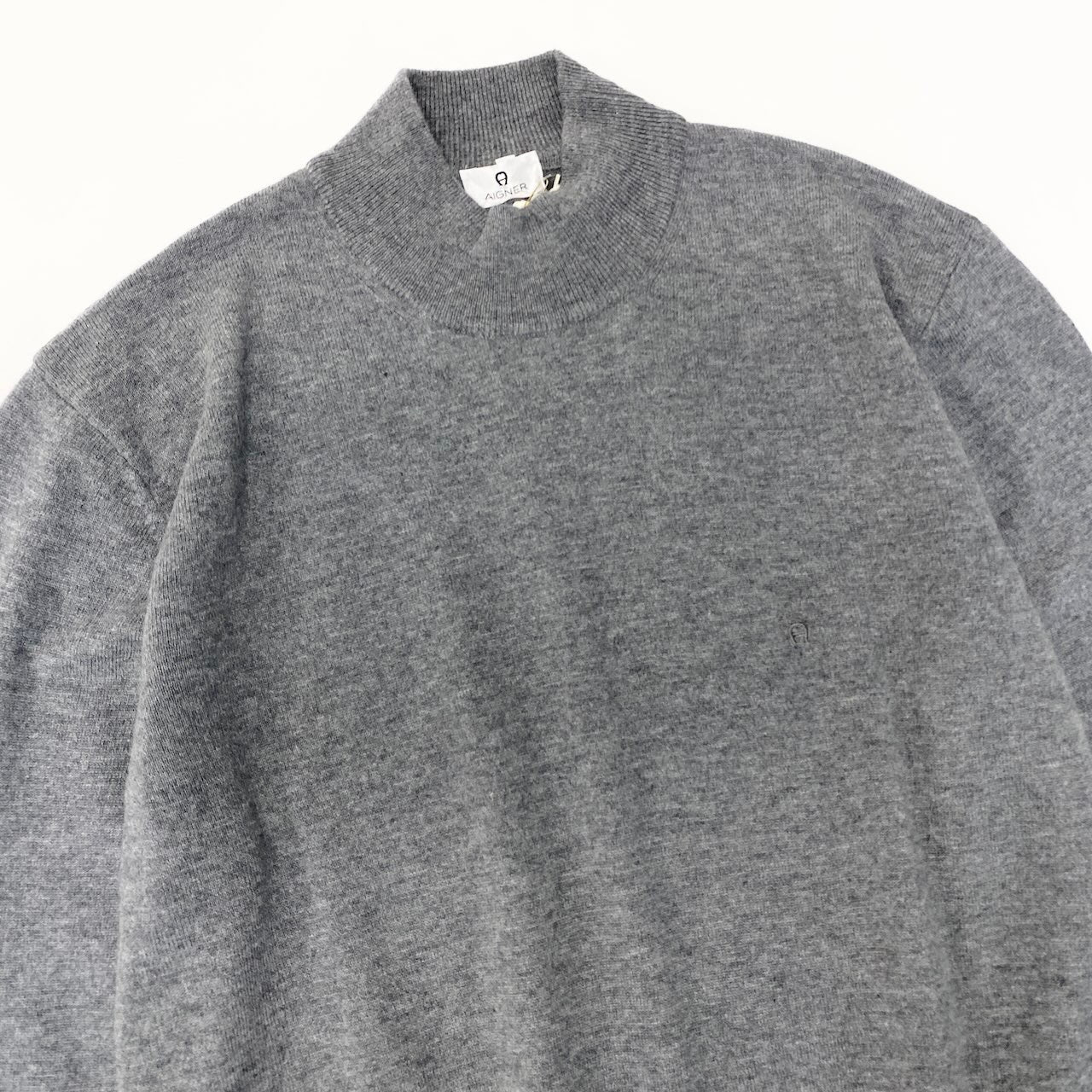 29e7【未使用タグ付】 AIGNER アイグナー モックネック ニットセーター ニットプルオーバー イタリア製 サイズ50 グレー ウール カシミヤ メンズ 紳士服u02t