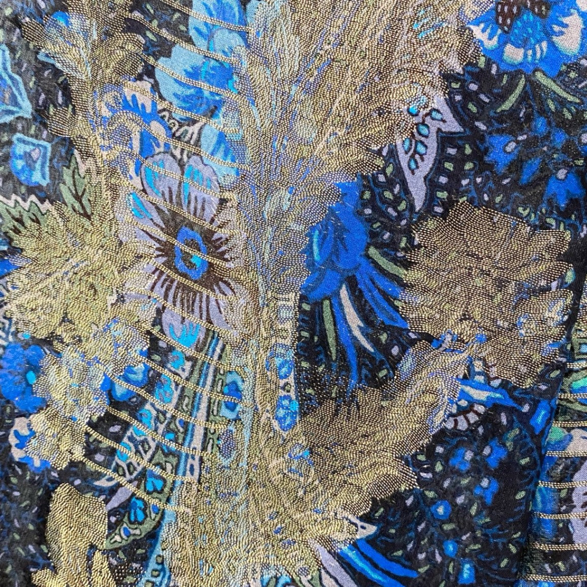 44b18 ETRO エトロ ロングスリーブ シアーシャツ 美しい花柄プリント ゴールド刺繍 シルクブレンド イタリア製 レディース 女性用 サイズ42 ネイビーu02t