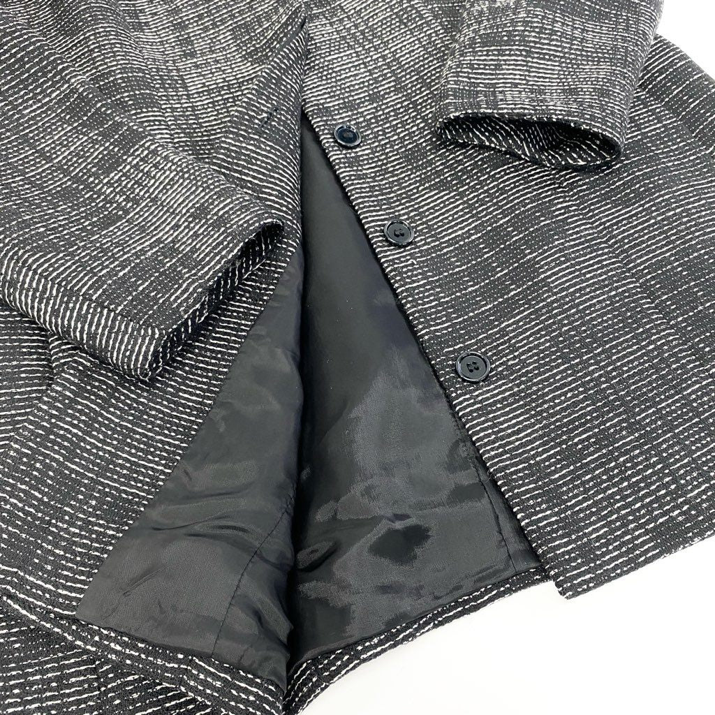 59L15 【美品】AKRIS アクリス ノーカラージャケット ウールジャケット アウター 40サイズ ブラック ホワイト ウール100％ レディースu02t