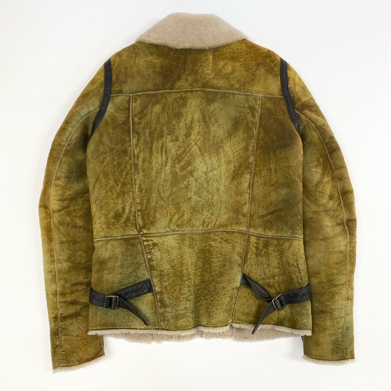 67k7 DIESEL ディーゼル ムートンジャケット ライダースジャケット ヴィンテージ加工 ラムレザー 羊革 Sサイズ イエローブラウン メンズu02t
