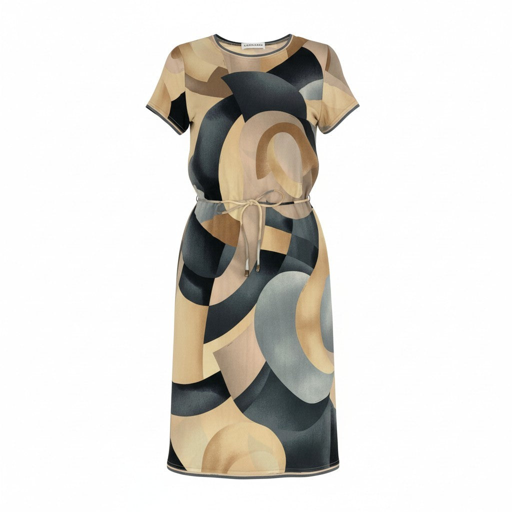 2k19《美品》 LEONARD レオナール インポートライン シルクワンピース 半袖ワンピース 総柄 ウエストリボン レディース 女性用 40 マルチカラー シルク100％u02t