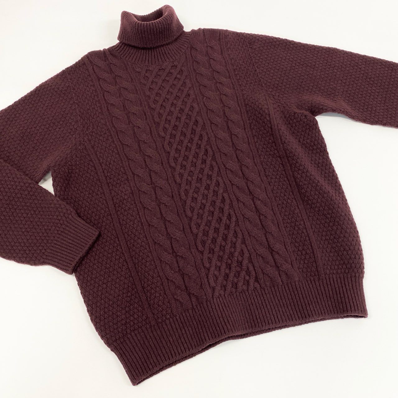 10f11 LANVIN COLLECTION ランバンコレクション タートルネック ケーブル編み ニットセーター トップス 大きいサイズ 52 ボルドー ウール メンズ