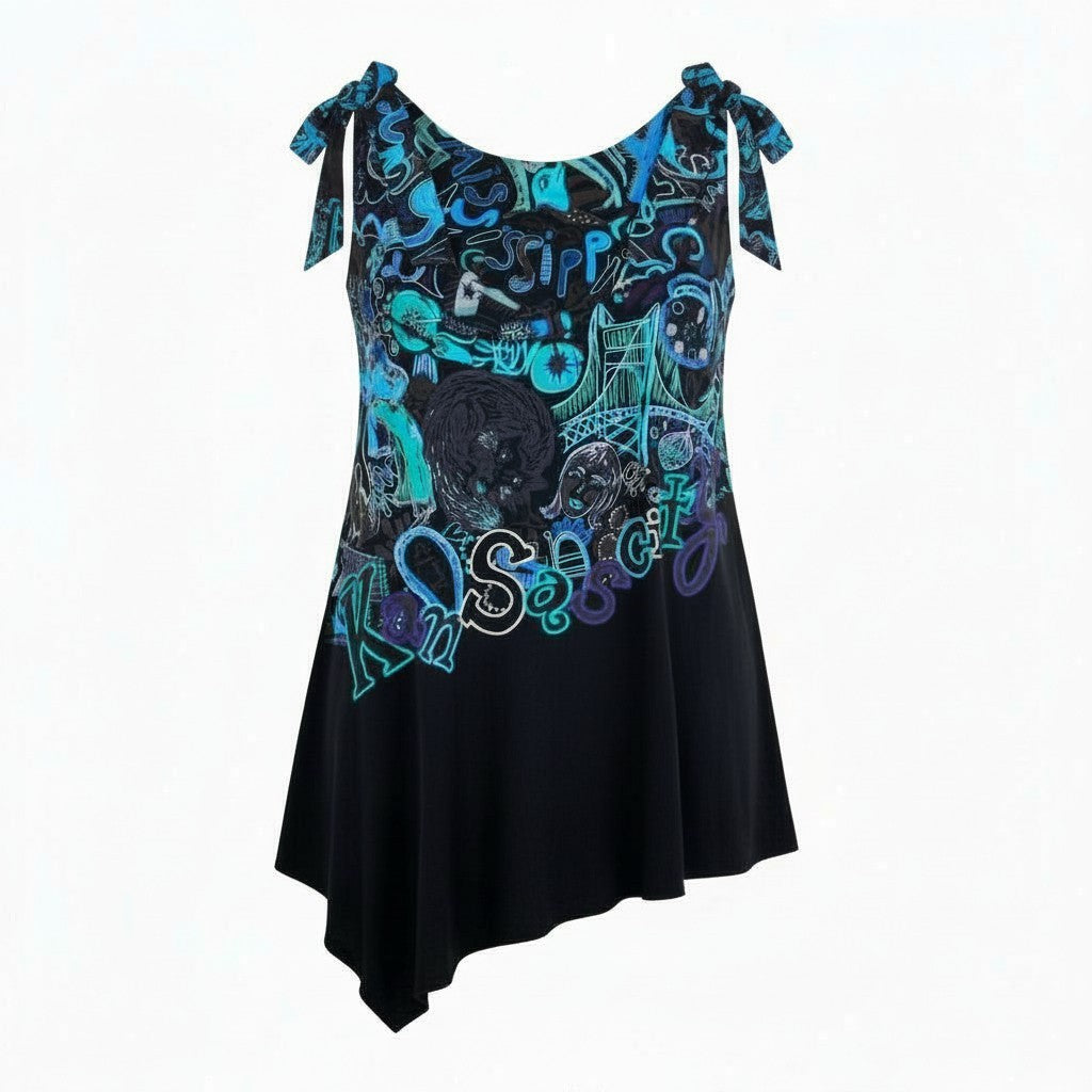 2k19《美品》 TOKUKO 1er VOL トクコプルミエヴォル ノースリーブワンピース ロングワンピース アシンメトリー 総柄プリント 9 ブラック レディースu02t