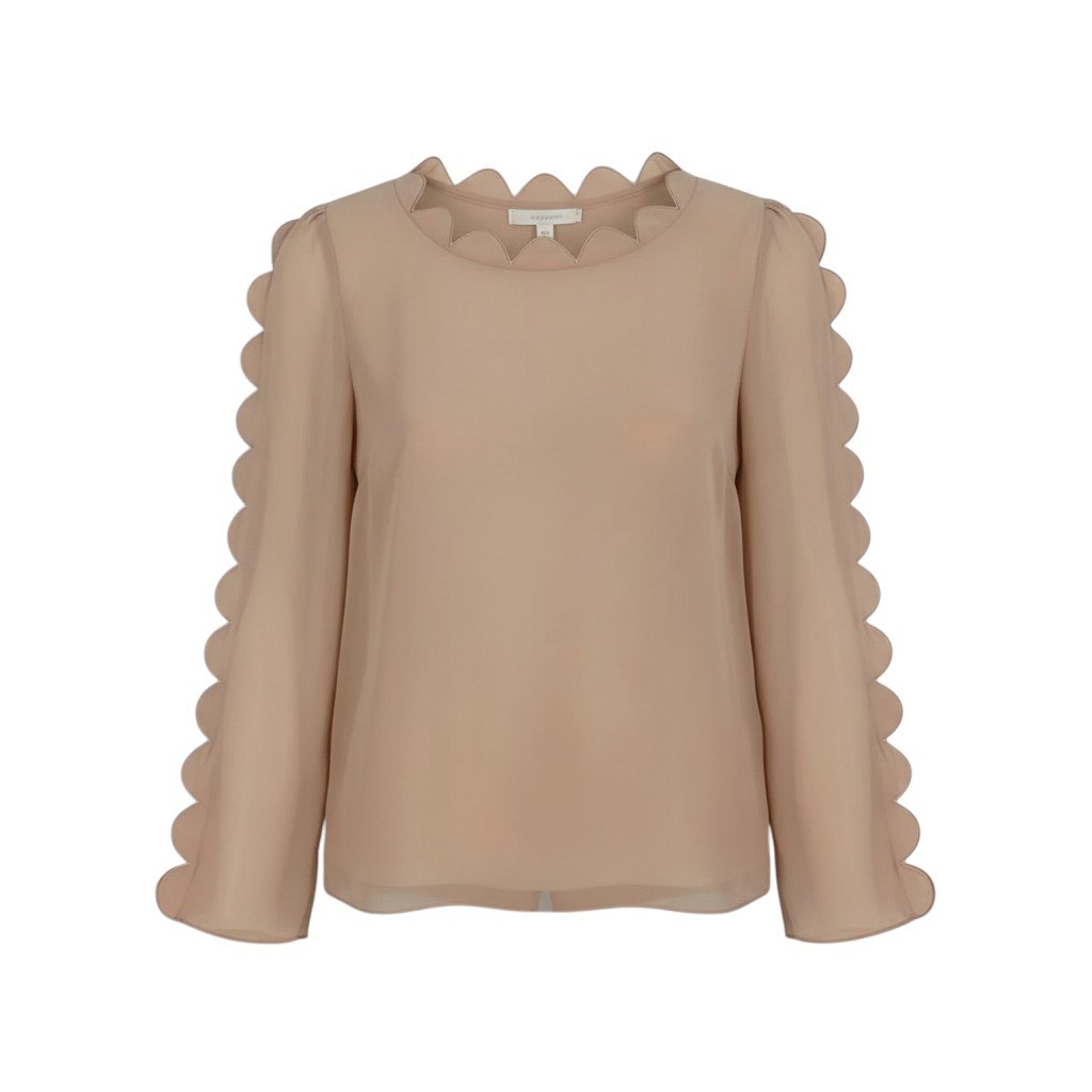 i21 【美品】FENDI スカラップデティール ブラウス イタリア製 38サイズ ピンクベージュ シルク100％ レディース 女性用k02i