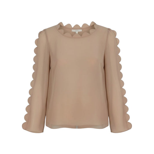 i21 【美品】FENDI スカラップデティール ブラウス イタリア製 38サイズ ピンクベージュ シルク100％ レディース 女性用k02i
